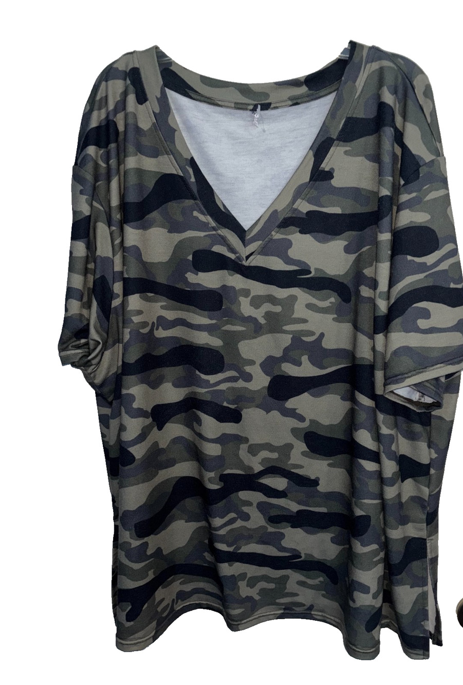 Soho Apparel Camo V Neck T Shirt Womens 5XL Green Camouflage Short Sleeve Plus